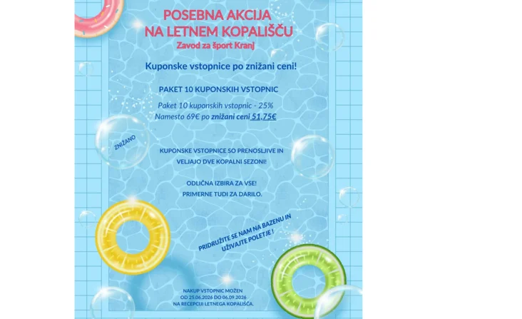 KUPONSKE VSTOPNICE ZA LETNO KOPALIŠČE PO ZNIŽANI CENI - 10 x kuponska vstopnica s 25 % popustom za samo 51,75 €