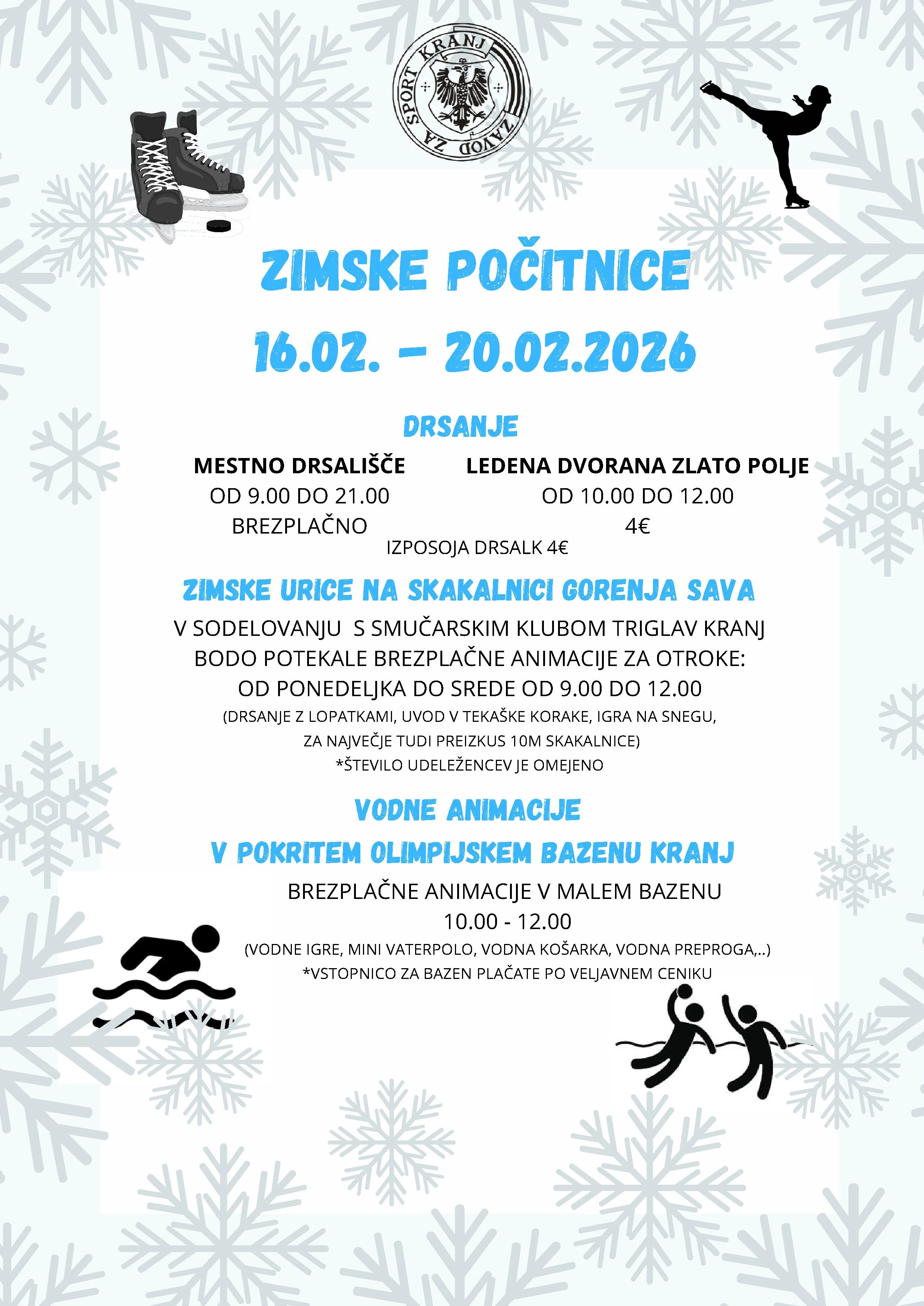 Animacije za otroke med zimskimi počitnicami od 16. 2. do 20. 2. 2026